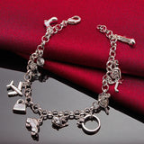 925 Silver Aircraft/cars/bells/lollipop Pendants Chain Bracelets