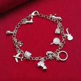 925 Silver Aircraft/cars/bells/lollipop Pendants Chain Bracelets