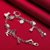 925 Silver Aircraft/cars/bells/lollipop Pendants Chain Bracelets