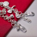 925 Silver Aircraft/cars/bells/lollipop Pendants Chain Bracelets