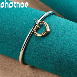 925 Silver Rose Heart Bangle, Adjustable for Women
