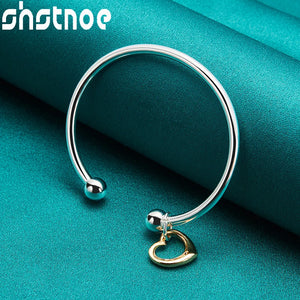 925 Silver Rose Heart Bangle, Adjustable for Women