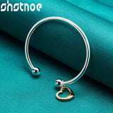 925 Silver Rose Heart Bangle, Adjustable for Women