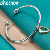 925 Silver Rose Heart Bangle, Adjustable for Women