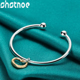 925 Silver Rose Heart Bangle, Adjustable for Women