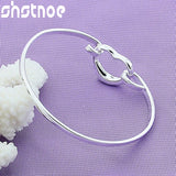 925 Silver Heart Charm Bangle Bracelet for Women