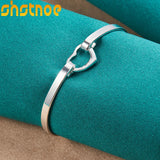 925 Silver Heart Charm Bangle Bracelet for Women