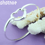 925 Silver Heart Charm Bangle Bracelet for Women