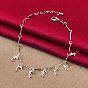 925 Silver Dolphin Pendant Chain Bracelet Woman Wedding Jewelry