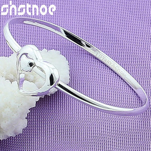 925 Silver Heart Bangle Bracelet For Women Wedding Charm Gift