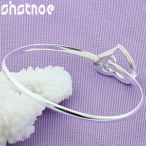 925 Silver Heart Bangle Bracelet For Women Wedding Charm Gift