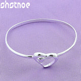 925 Silver Heart Bangle Bracelet For Women Wedding Charm Gift