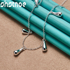 925 Silver 5 Water-Drop Pendant Necklace For Women Party Wedding Charm