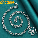 925 Silver Flower Pendant Necklace 18 Inch Chain Women Wedding Jewelry