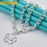 925 Silver Flower Pendant Necklace 18 Inch Chain Women Wedding Jewelry