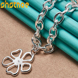 925 Silver Flower Pendant Necklace 18 Inch Chain Women Wedding Jewelry