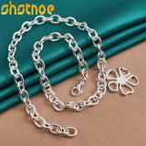 925 Silver Flower Pendant Necklace 18 Inch Chain Women Wedding Jewelry