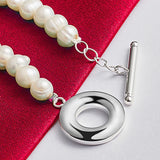 925 Silver Freshwater Pearl Chain Bracelet Wedding Party Birthday Charm