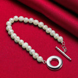 925 Silver Freshwater Pearl Chain Bracelet Wedding Party Birthday Charm