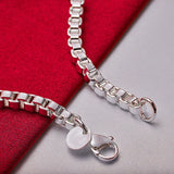 925 Silver Geometry 4mm Box Chain Bracelet Wedding Charm Jewelry Gift