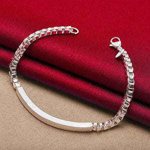 925 Silver Geometry 4mm Box Chain Bracelet Wedding Charm Jewelry Gift