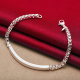 925 Silver Geometry 4mm Box Chain Bracelet Wedding Charm Jewelry Gift