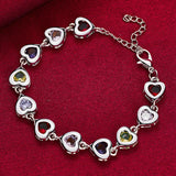 925 Silver Heart Zircon Crystal Bracelet For Woman Party Charm Jewelry