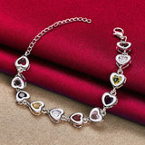 925 Silver Heart Zircon Crystal Bracelet For Woman Party Charm Jewelry