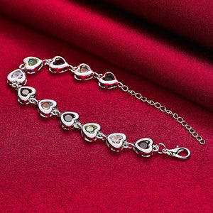 925 Silver Heart Zircon Crystal Bracelet For Woman Party Charm Jewelry