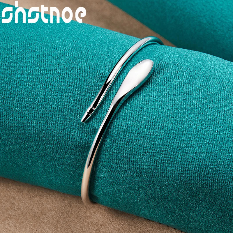 925 Silver Snake Shaped Bangle Women Lady Birthday Engagement Wedding Jewelry