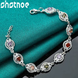 925 Silver Multicolor Zircon Charm Bracelet Lady Jewelry
