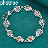 925 Silver Multicolor Zircon Charm Bracelet Lady Jewelry