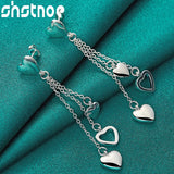925 Silver Heart Drop Earrings Tassels for Women