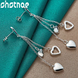 925 Silver Heart Drop Earrings Tassels for Women