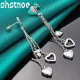 925 Silver Heart Drop Earrings Tassels for Women