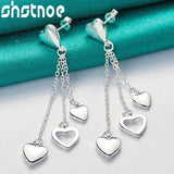 925 Silver Heart Drop Earrings Tassels for Women