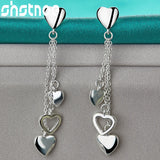 925 Silver Heart Drop Earrings Tassels for Women