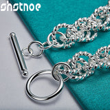 925 Silver Water Wave Circle Chain Bracelet Women Men Jewelry