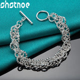 925 Silver Water Wave Circle Chain Bracelet Women Men Jewelry