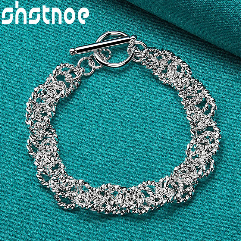 925 Silver Water Wave Circle Chain Bracelet Women Men Jewelry