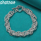 925 Silver Water Wave Circle Chain Bracelet Women Men Jewelry