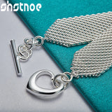 925 Silver Women Watchband Heart Button Chain Bracelet Charm Jewelry