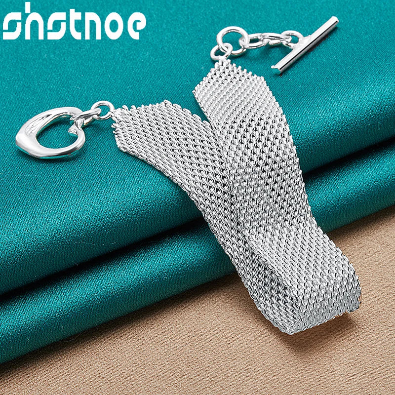 925 Silver Women Watchband Heart Button Chain Bracelet Charm Jewelry