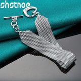925 Silver Women Watchband Heart Button Chain Bracelet Charm Jewelry