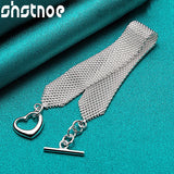 925 Silver Women Watchband Heart Button Chain Bracelet Charm Jewelry
