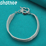 925 Silver Women Watchband Heart Button Chain Bracelet Charm Jewelry