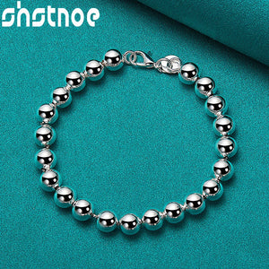 925 Silver 8mm Beads Chain Bracelet Women Birthday Jewelry