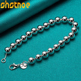 925 Silver 8mm Beads Chain Bracelet Women Birthday Jewelry