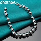 925 Silver 8mm Beads Chain Bracelet Women Birthday Jewelry