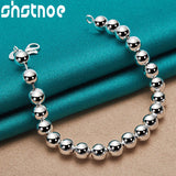 925 Silver 8mm Beads Chain Bracelet Women Birthday Jewelry